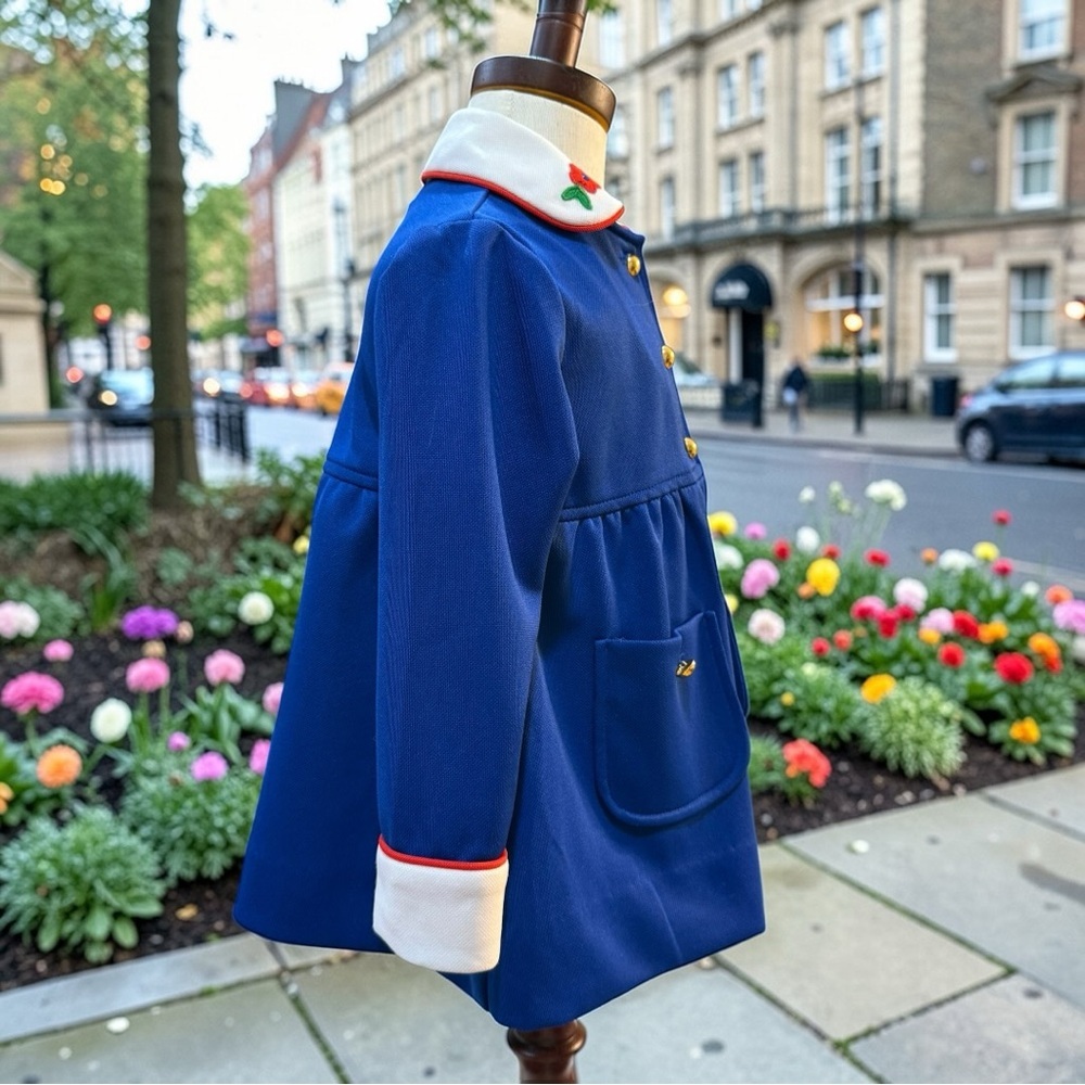 Vintage Navy Girls Dress & Coat Set Embroidered Floral Collar Classic 24M/2T - Picture 9 of 12